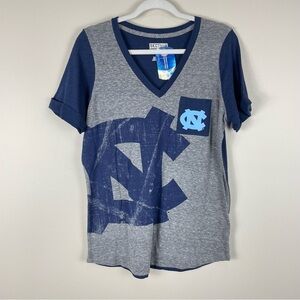UNC Short Sleeve Top V-Neck Collegiate Blue Gray Shirt Stretch College Sports